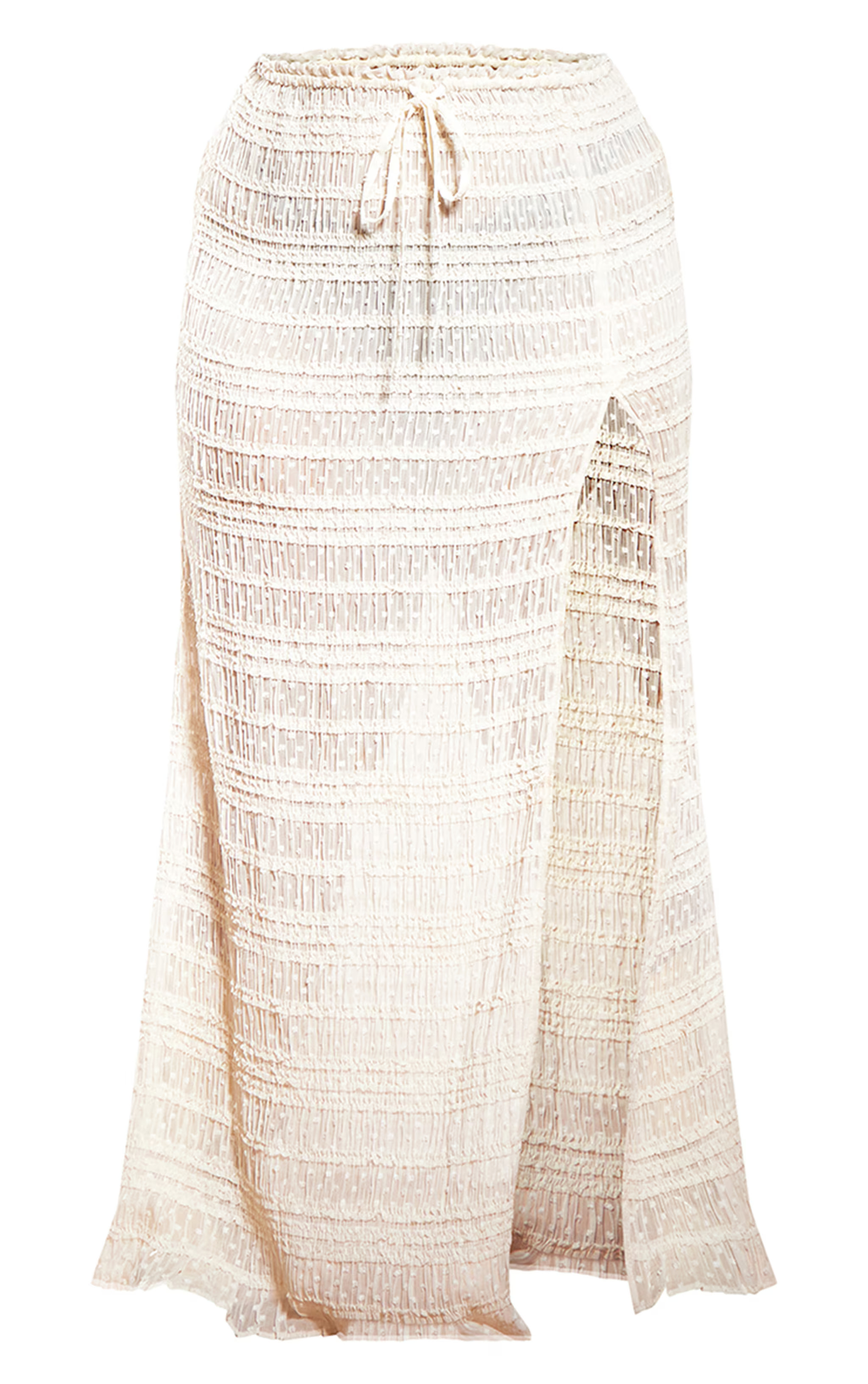 Plus Cream Sheer Shirred Split Maxi Skirt | PrettyLittleThing US