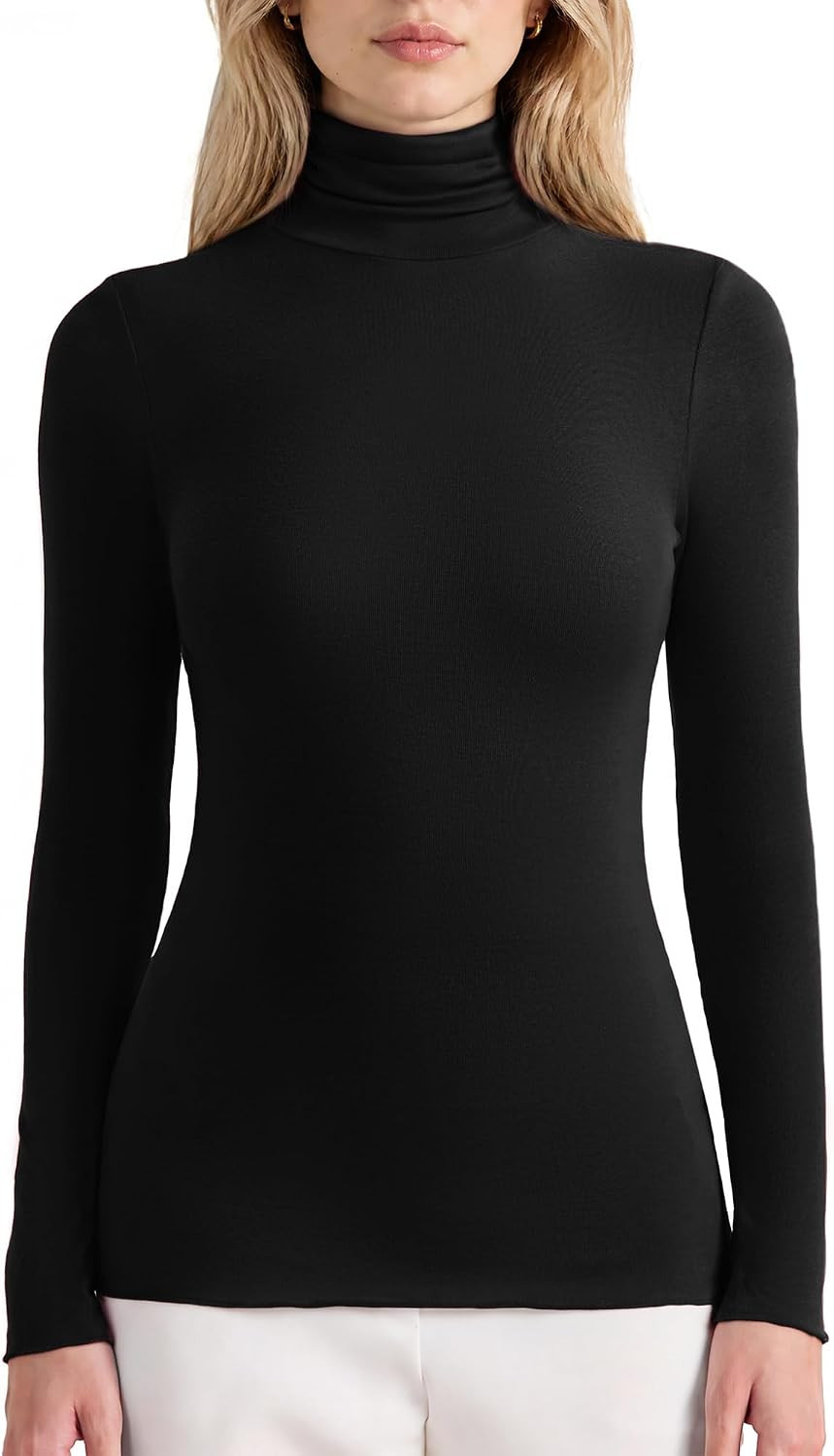 SUUKSESS Women Cashmere Blend Turtleneck Tops Long Sleeve Fitted Fall Shirt | Amazon (US)