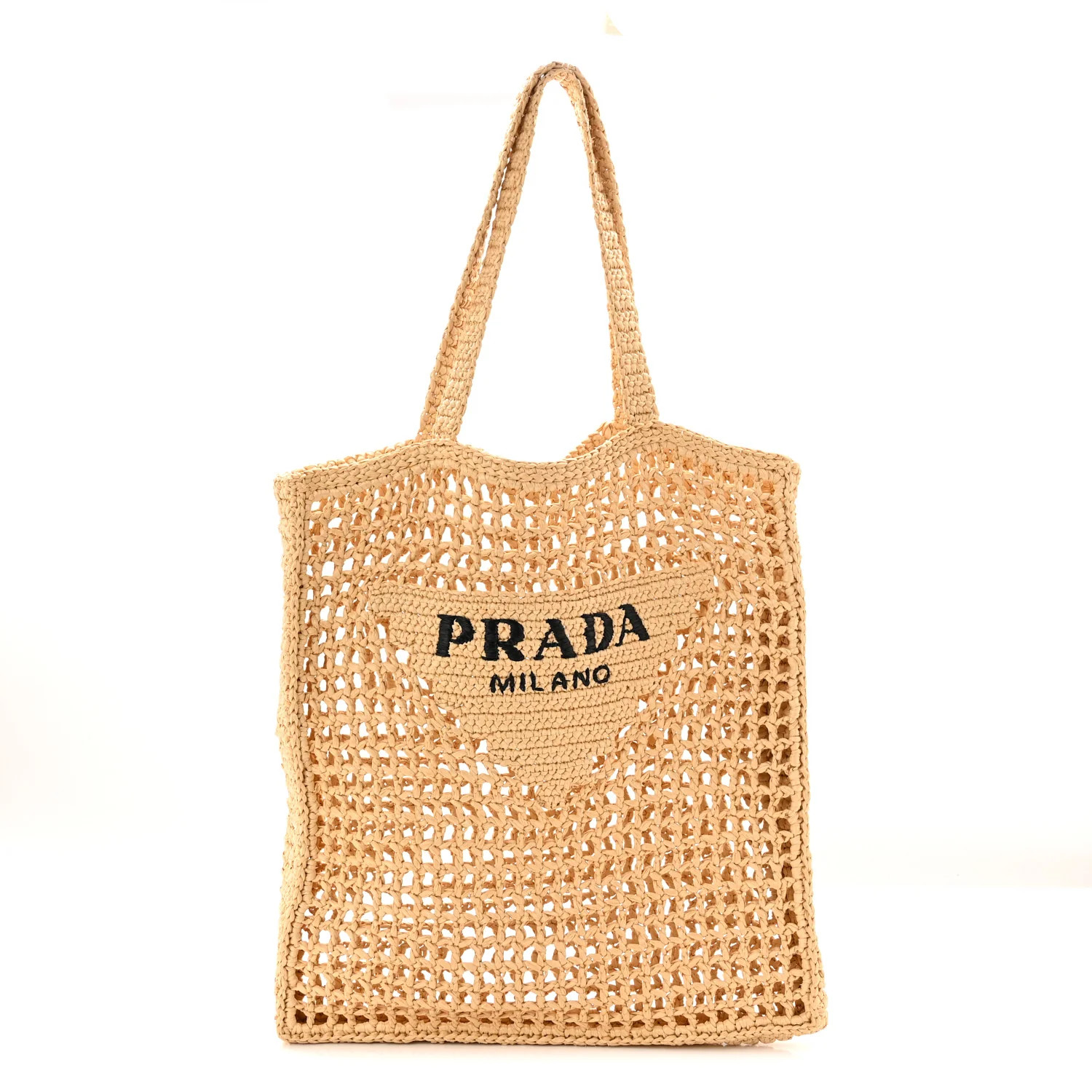 Yarn Raffia Effect Crochet Logo Embroidered Tote Bag Naturale | FASHIONPHILE (US)