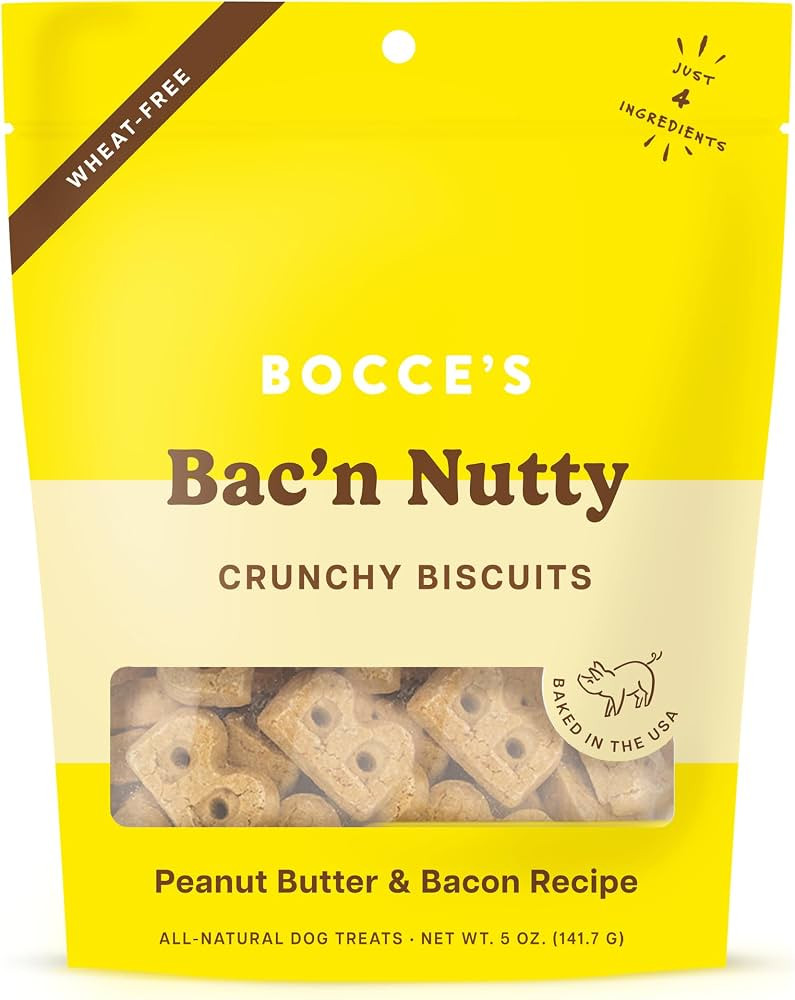 Bocce's Bakery Oven Baked Bac'N Nutty Treats for Dogs, Everyday Wheat-Free Dog Treats, Made with ... | Amazon (US)