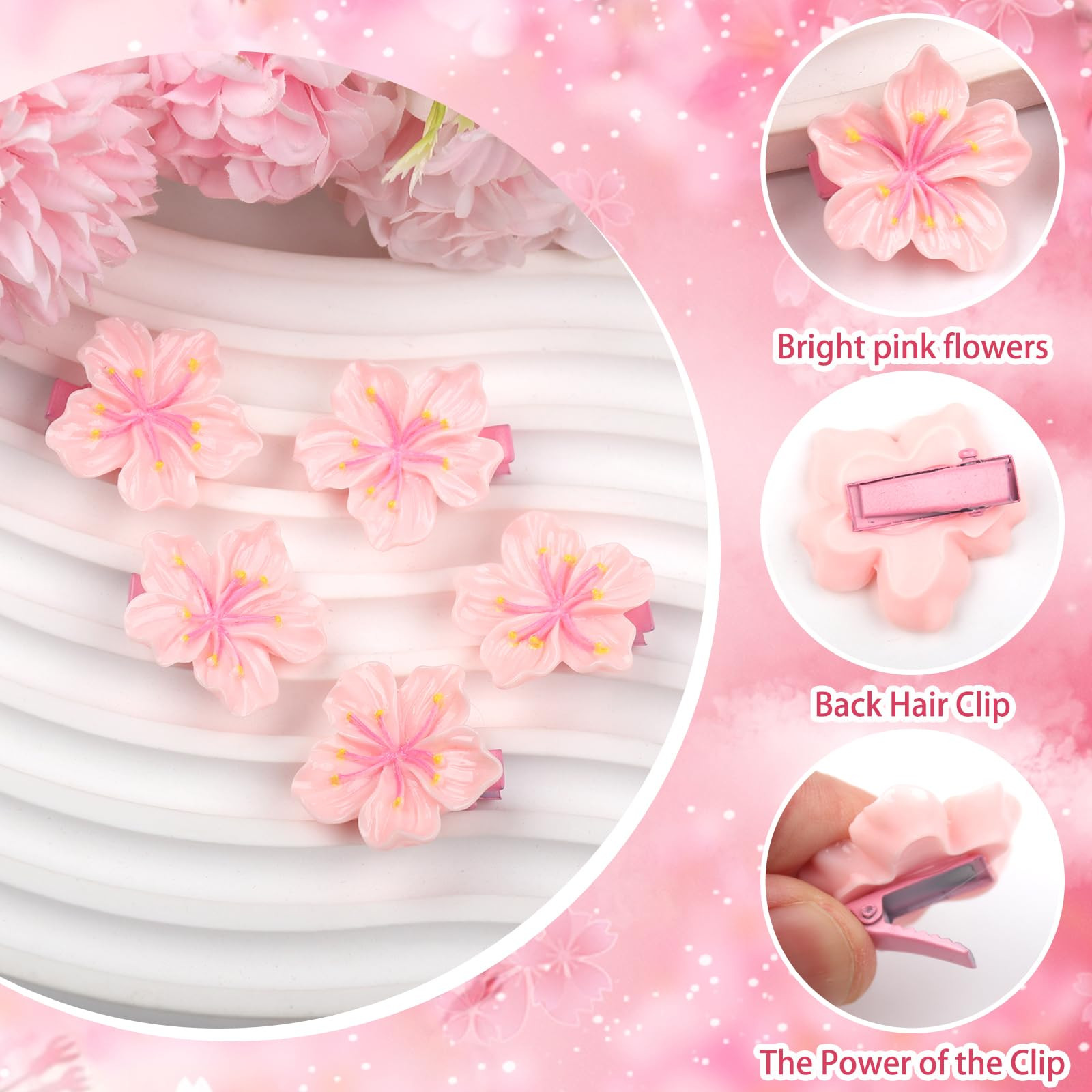20Pcs Pink Flower Hair Clips Cherry Blossom Hair Barrettes Floral Hair Pins Cute Hair Accessories... | Amazon (US)