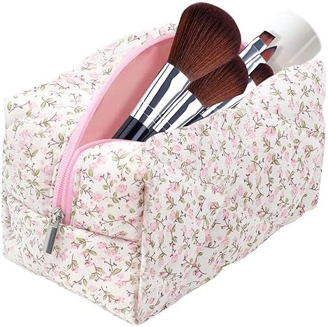 dark swan Cotton Quilted Makeup Bag, Cute Pouch Toiletry Bag Cosmetic Bag Quilted Floral Organize... | Amazon (US)