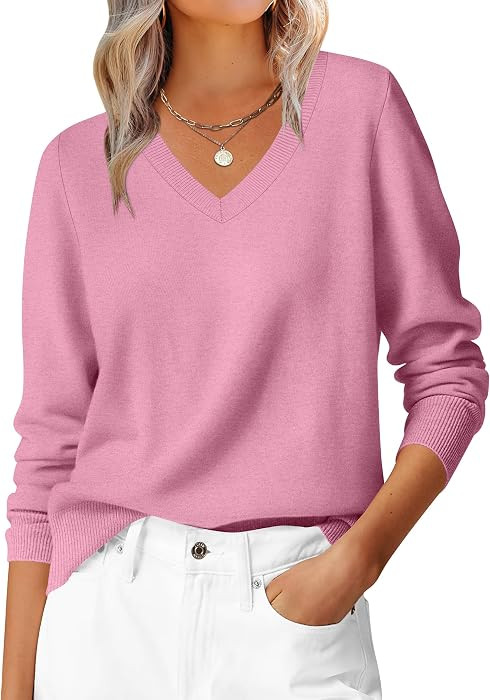 ANRABESS Women\u2019s Fall Long Sleeve V Neck Light Sweaters     Lightweight Soft Basic Pullover ... | Amazon (US)