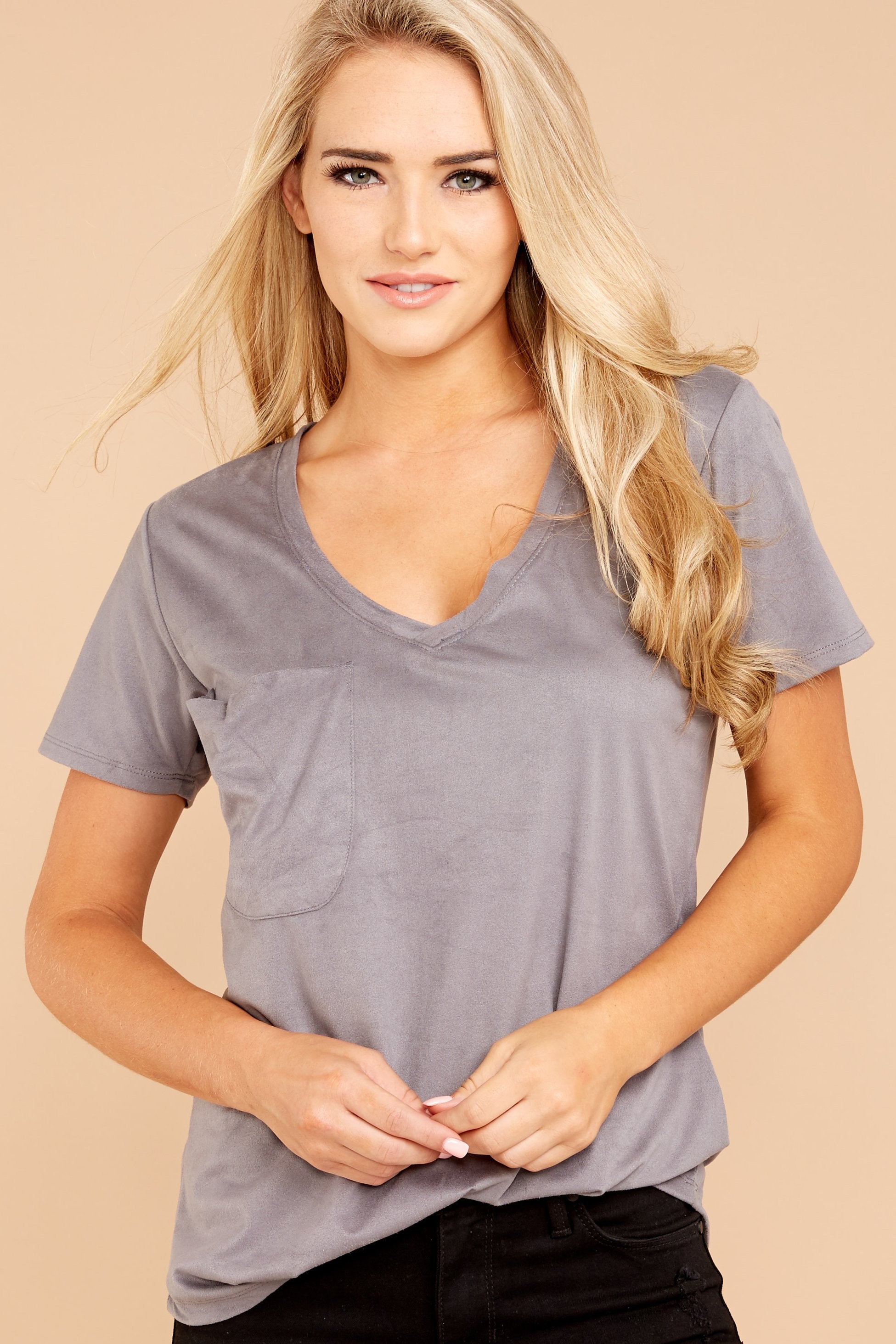 Suede Pocket Tee In Grey | Red Dress 