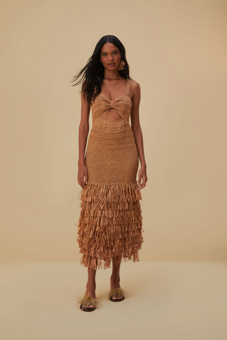 Raffia Cut-Out Midi Dress | FarmRio (US)