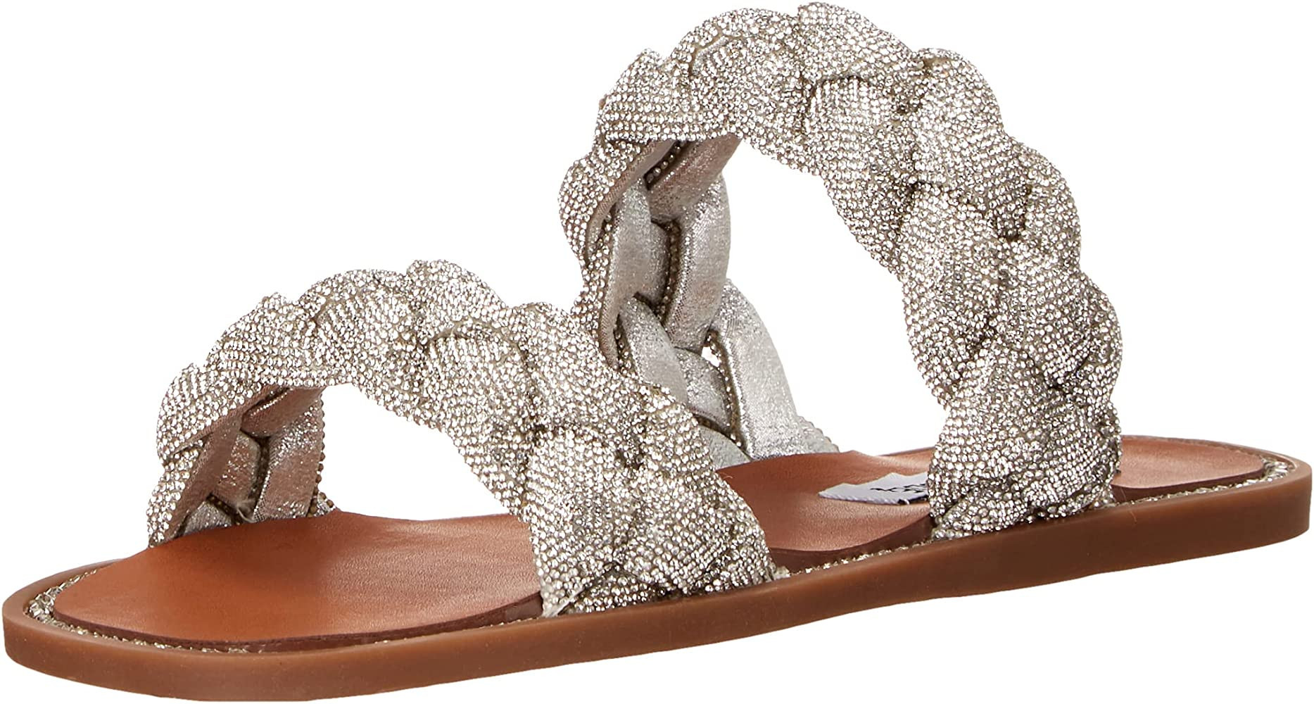 Steve Madden Women's Newbie Flat Sandal Silver Sandals Silver Slide Sandals Rhinestone Slide Sandals | Amazon (US)
