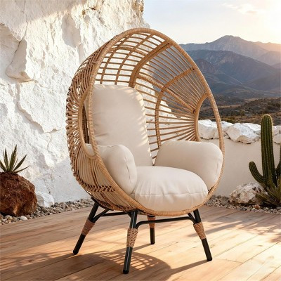 53.5"H Hanging Egg Chair with Arc Back, PE Rattan Patio Swing with Cushion-Natural | Target