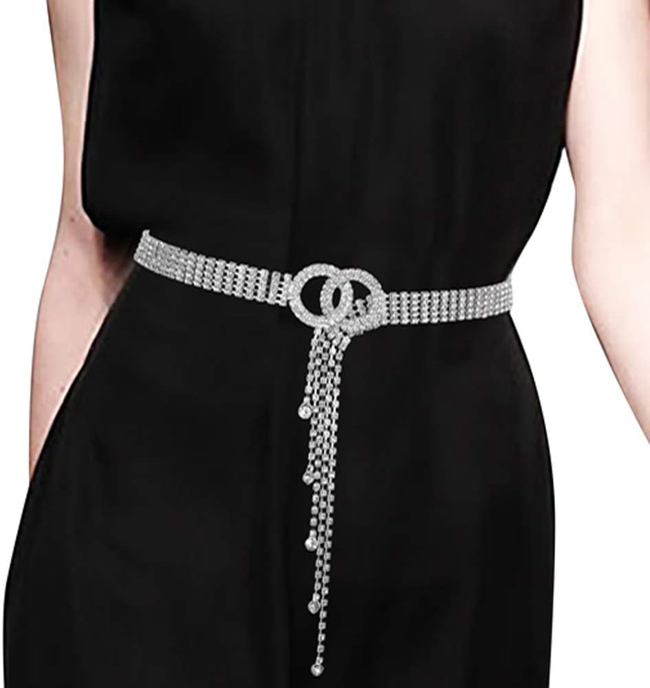 Women’s Crystal Rhinestone Waistband Belt Sparkle Chain with Double O-Ring Belt | Amazon (US)