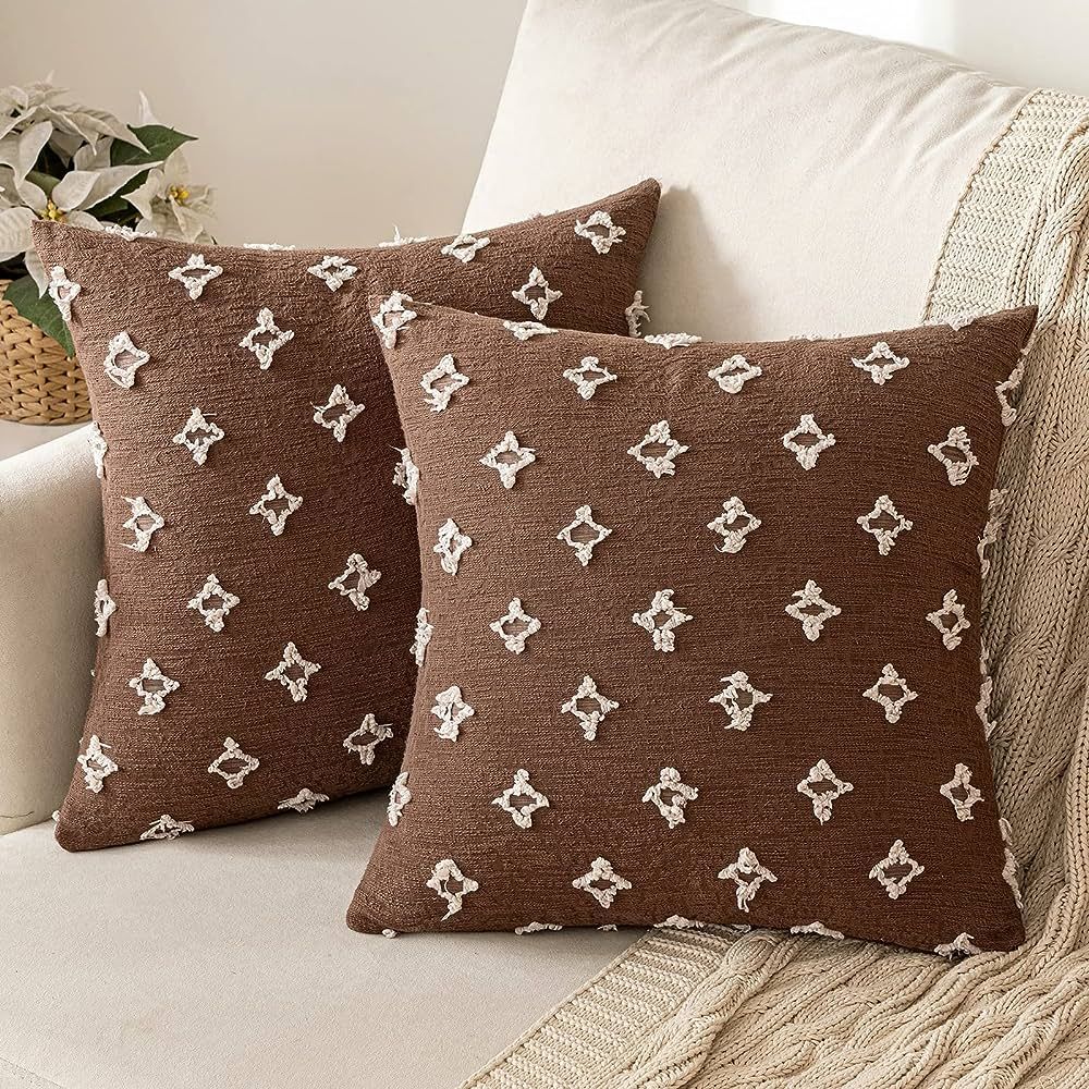 MIULEE Set of 2 Decorative Throw Pillow Covers Rhombic Jacquard Pillowcase Soft Square Cushion Ca... | Amazon (US)
