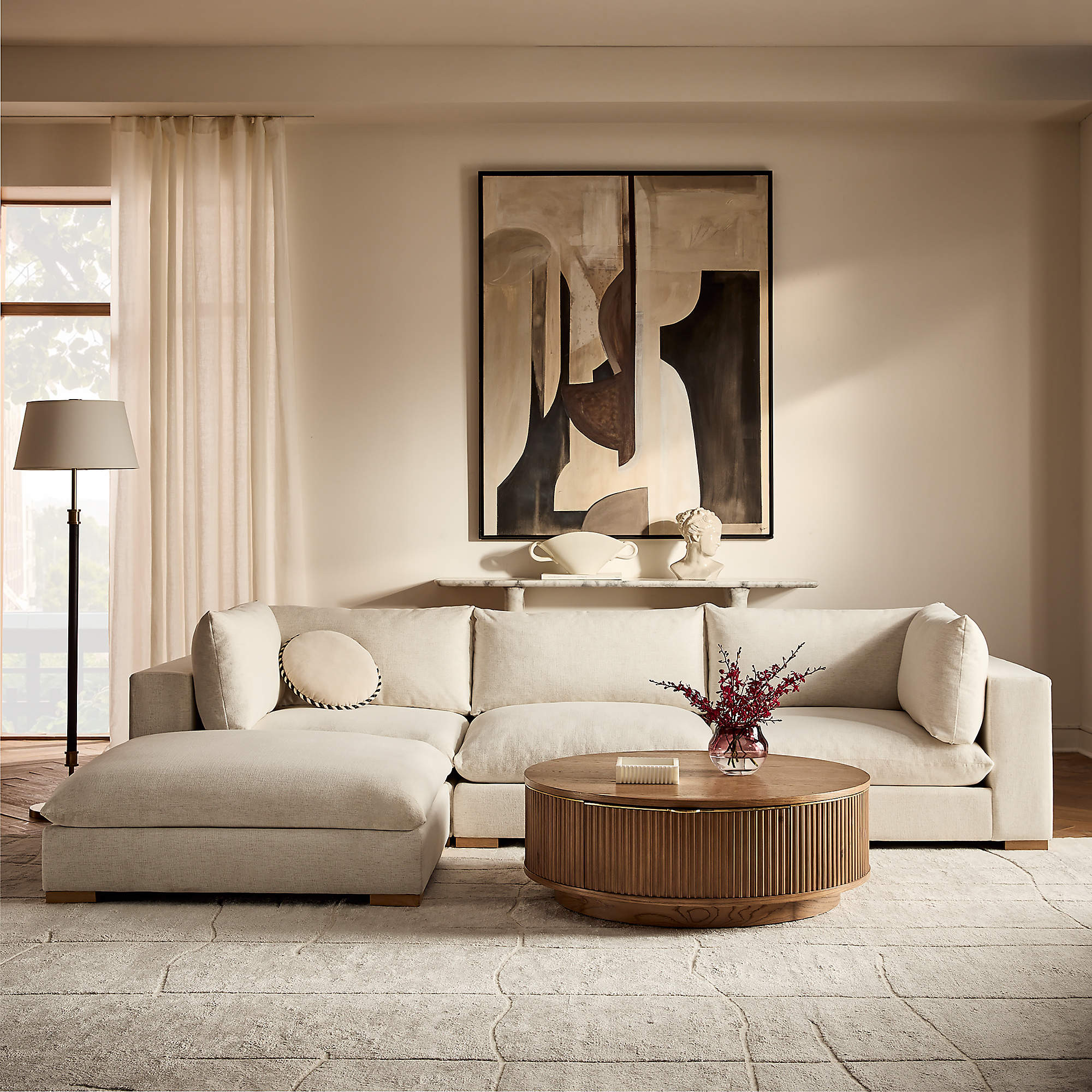 Deseo 4-Piece Modular L-Shaped White Performance Fabric Deep Depth Sectional Sofa + Reviews | CB2 | CB2