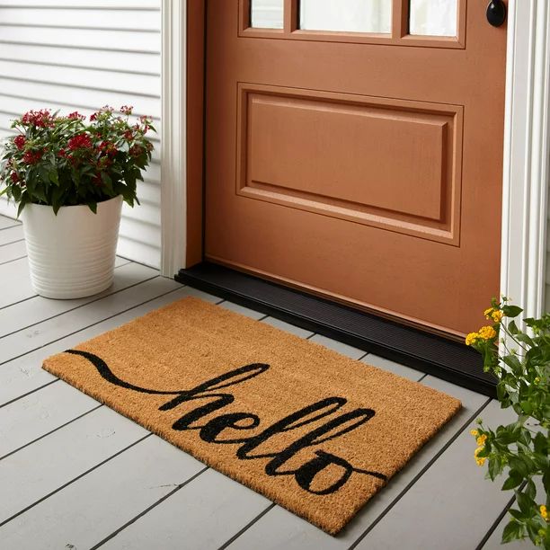 Mainstays Hello Coir Outdoor Doormat, Natural and Black, 18" x 30" | Walmart (US)