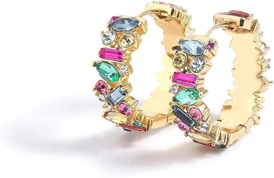 Colorful Hoop Earrings, Sparkly Crystal Cubic Zirconia Hoop Earrings for Women Hypoallergenic Sma... | Amazon (US)