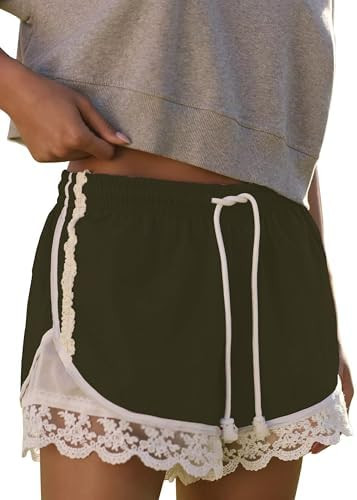 Womens Lace Trim Drawstring Shorts Casual Elasticated Summer Y2K Beach Bottoms Athletic Shorts | Amazon (US)