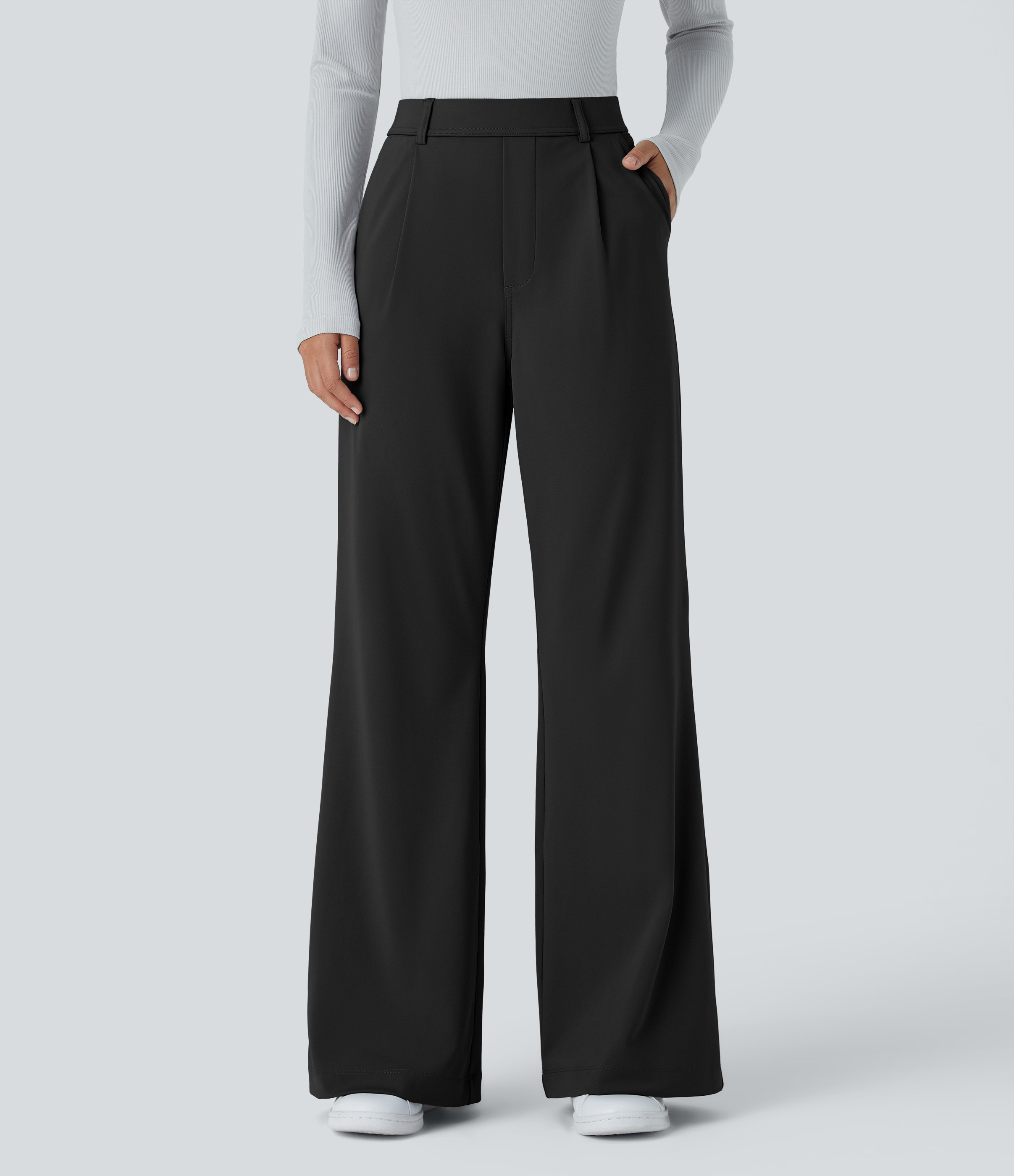 Halara High Waisted Pocket Work Flare Pants - Black - M(petite) sweatpants jogger pants stacked sweatpants cargo joggers | HALARA