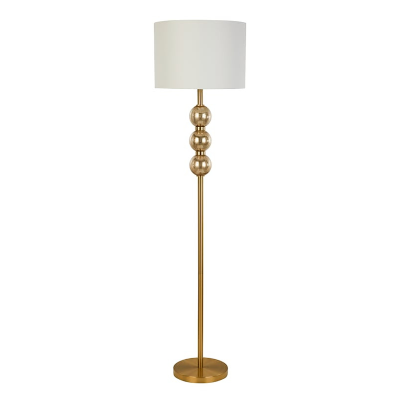 Brass Stacked Orb Floor Lamp with White Fabric Drum Shade, 60" | At Home