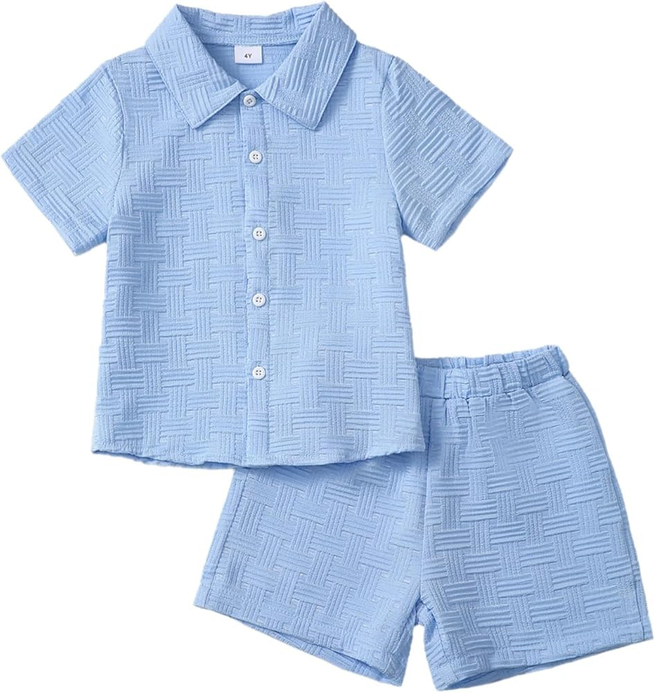 Toddler Boy Clothes Little Kids Summer Outfits Short Sleeve Button Down Shirt Top Shorts Set 2PCS... | Amazon (US)