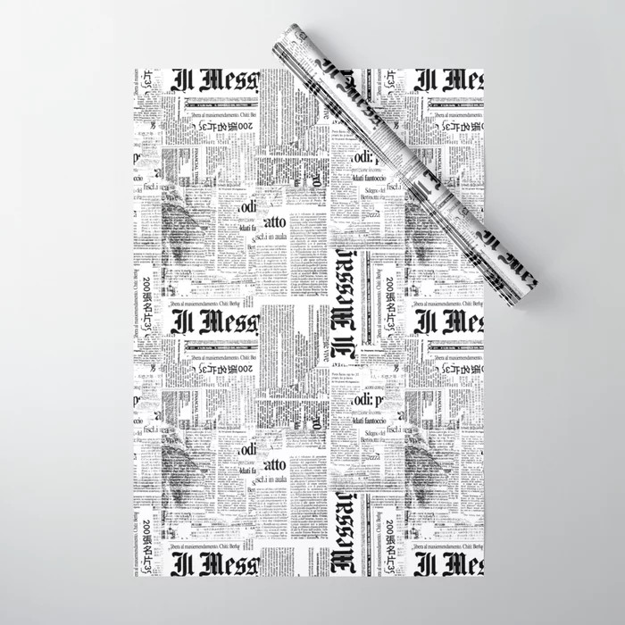 Black And White Collage Of Grunge Newspaper Fragments Wrapping Paper | Society6