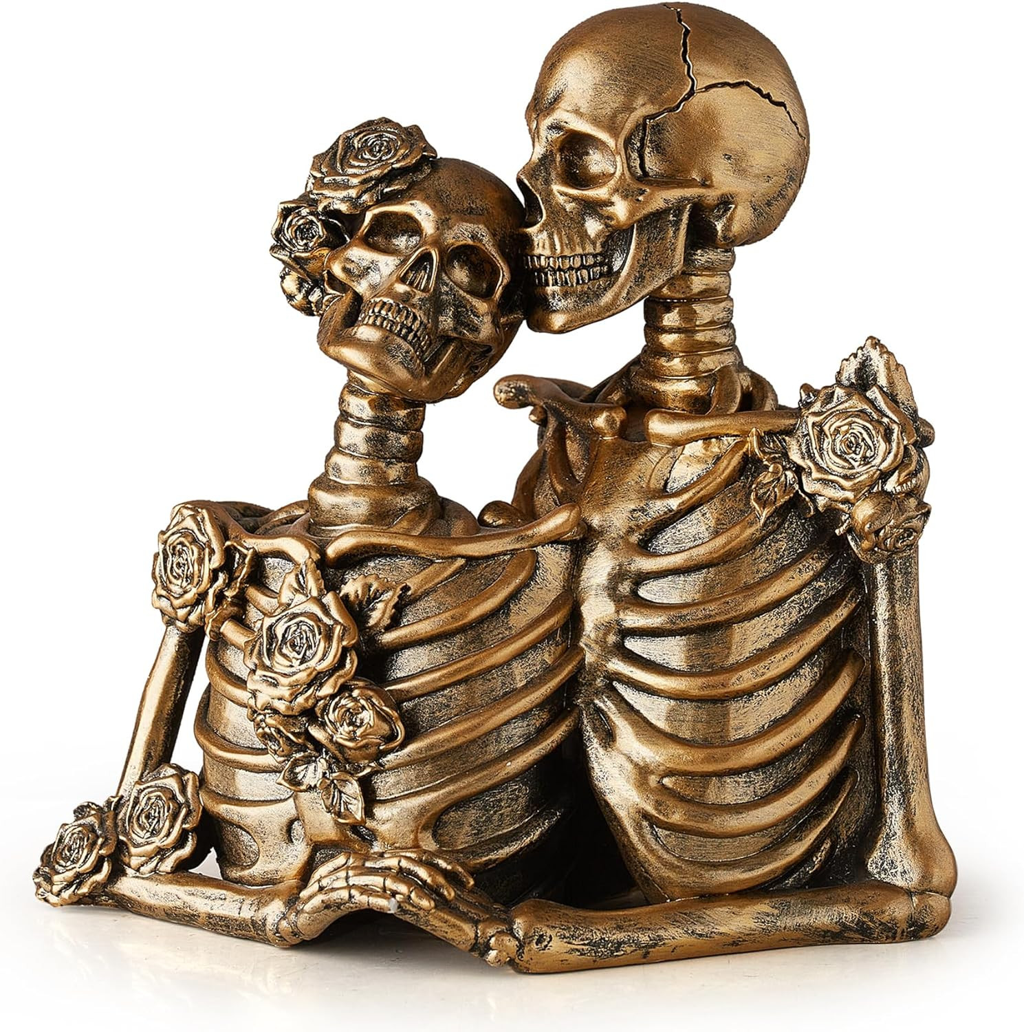Octdays Skull Statue Home Decor: Gold Skeleton Figurines for Shelf Mantel Decoration Couple Sculp... | Amazon (US)