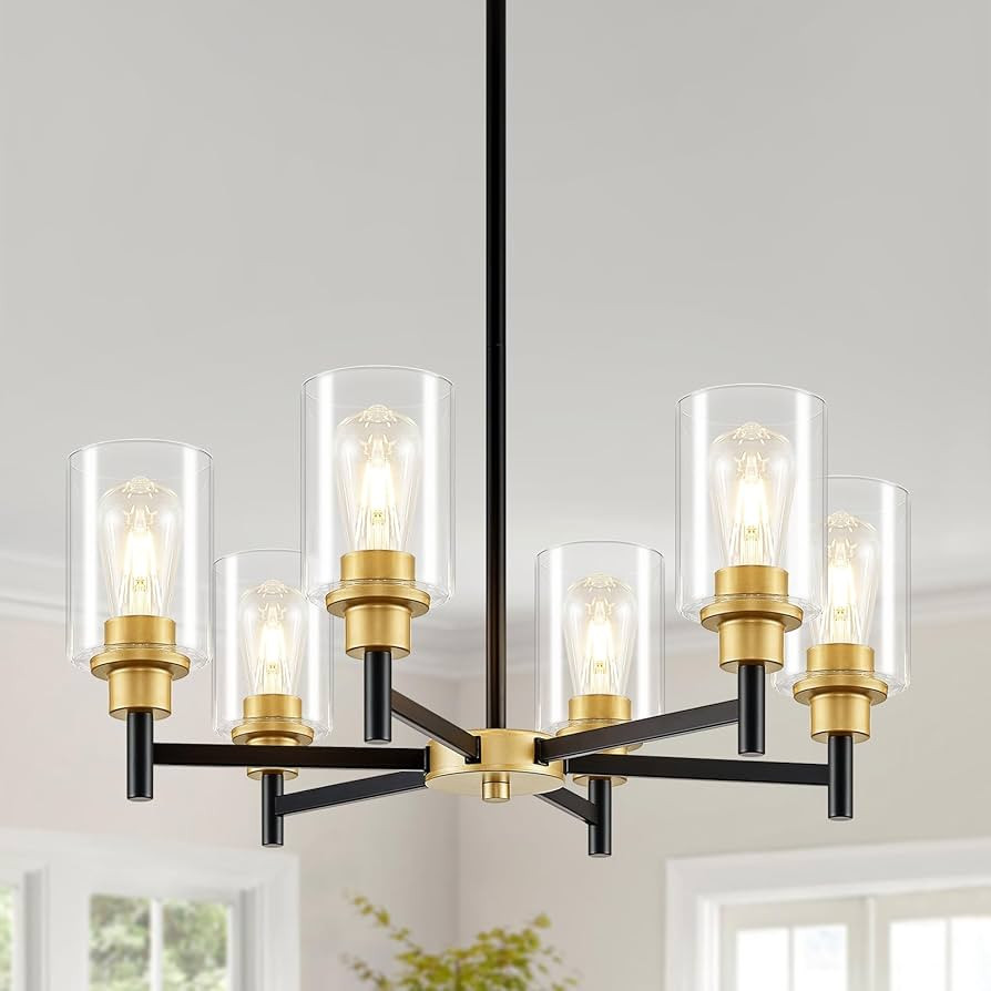 6-Light Modern Chandeliers, Black and Gold Chandelier Light Fixture with Clear Glass Shades, Hang... | Amazon (US)