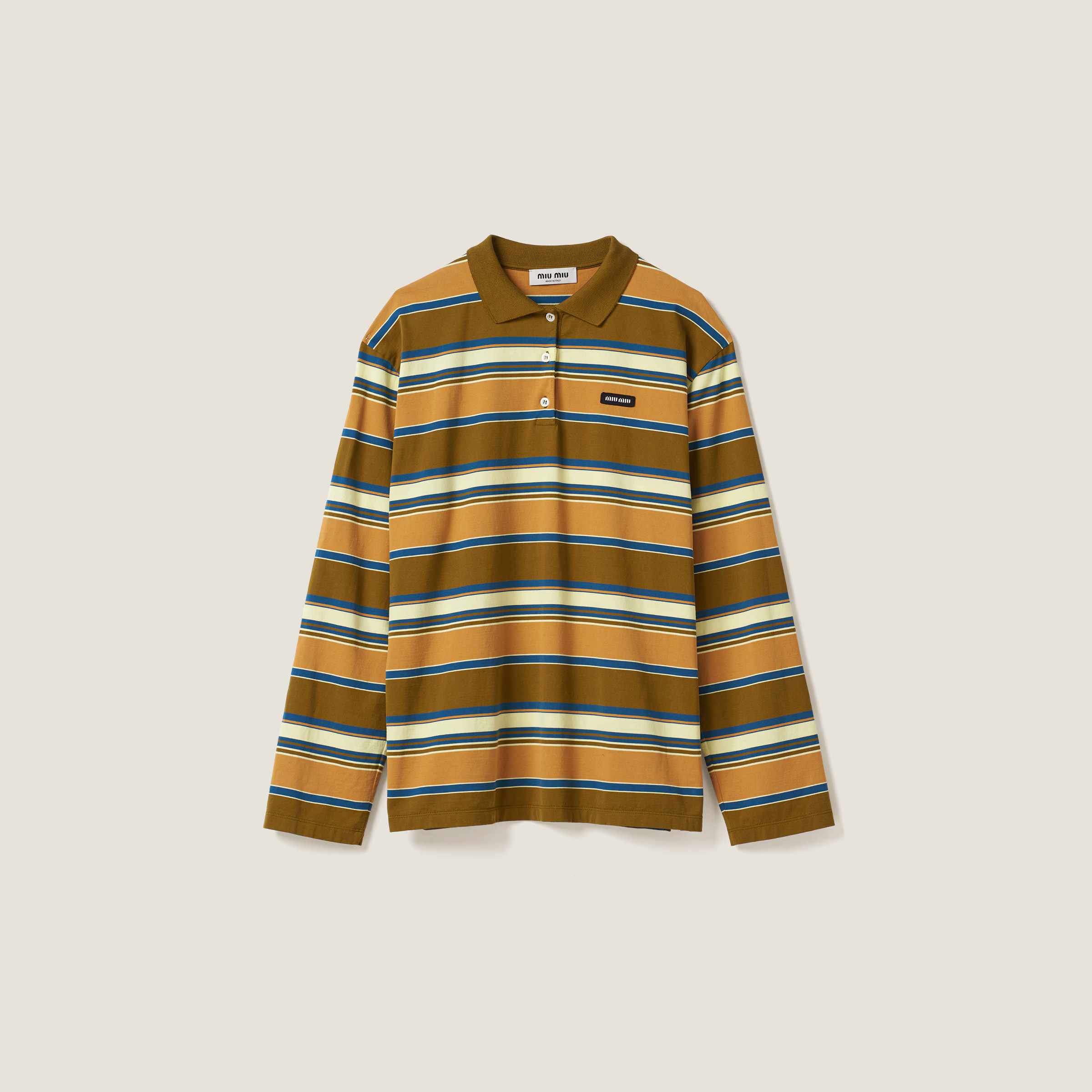 Mustard/cream/blue Cotton Jersey Polo Shirt | Miu Miu | Miu Miu US