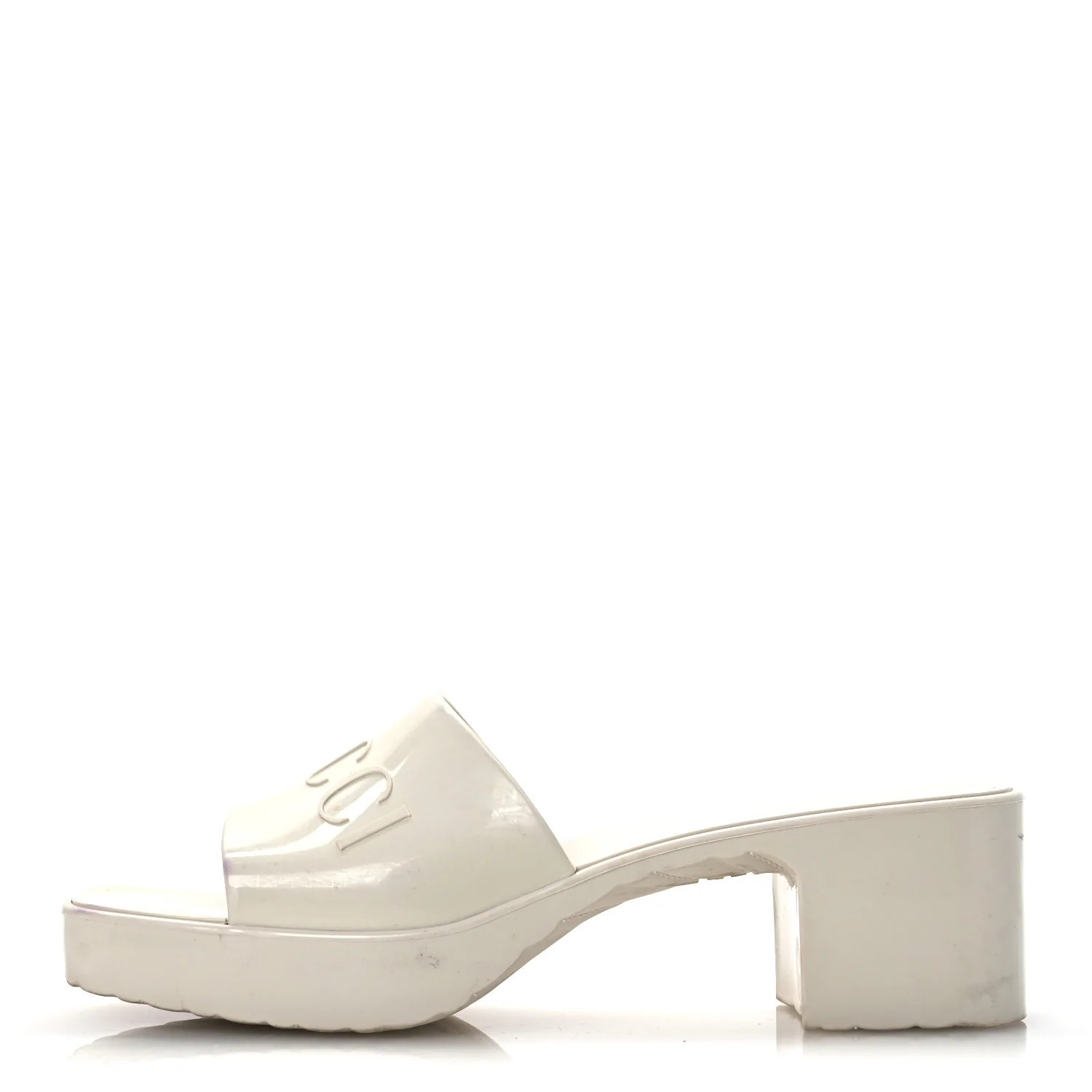 Rubber Gucci Logo Womens Platform 20/60mm Slide Sandals 38 Mystic White | FASHIONPHILE (US)
