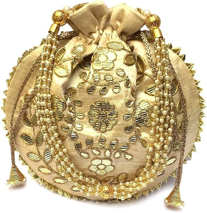 Ekavya Potli Bag Jewelry Coin Pouch Potli Bag Gota Patti Work Potli Bag Batwa Pearls Handle Purse... | Amazon (US)