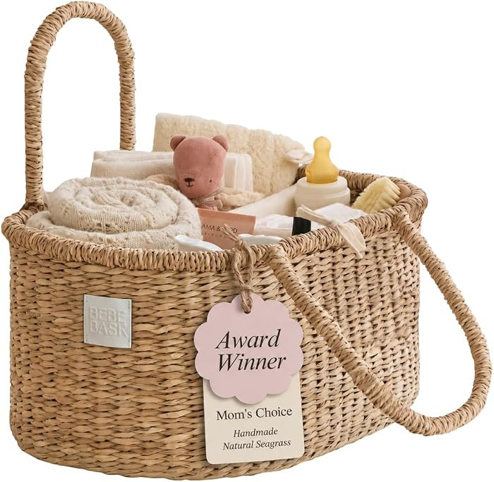BEBE BASK Premium Baby Diaper Caddy Organizer - Artisan-Made Seagrass Basket With Cotton Divider ... | Amazon (US)