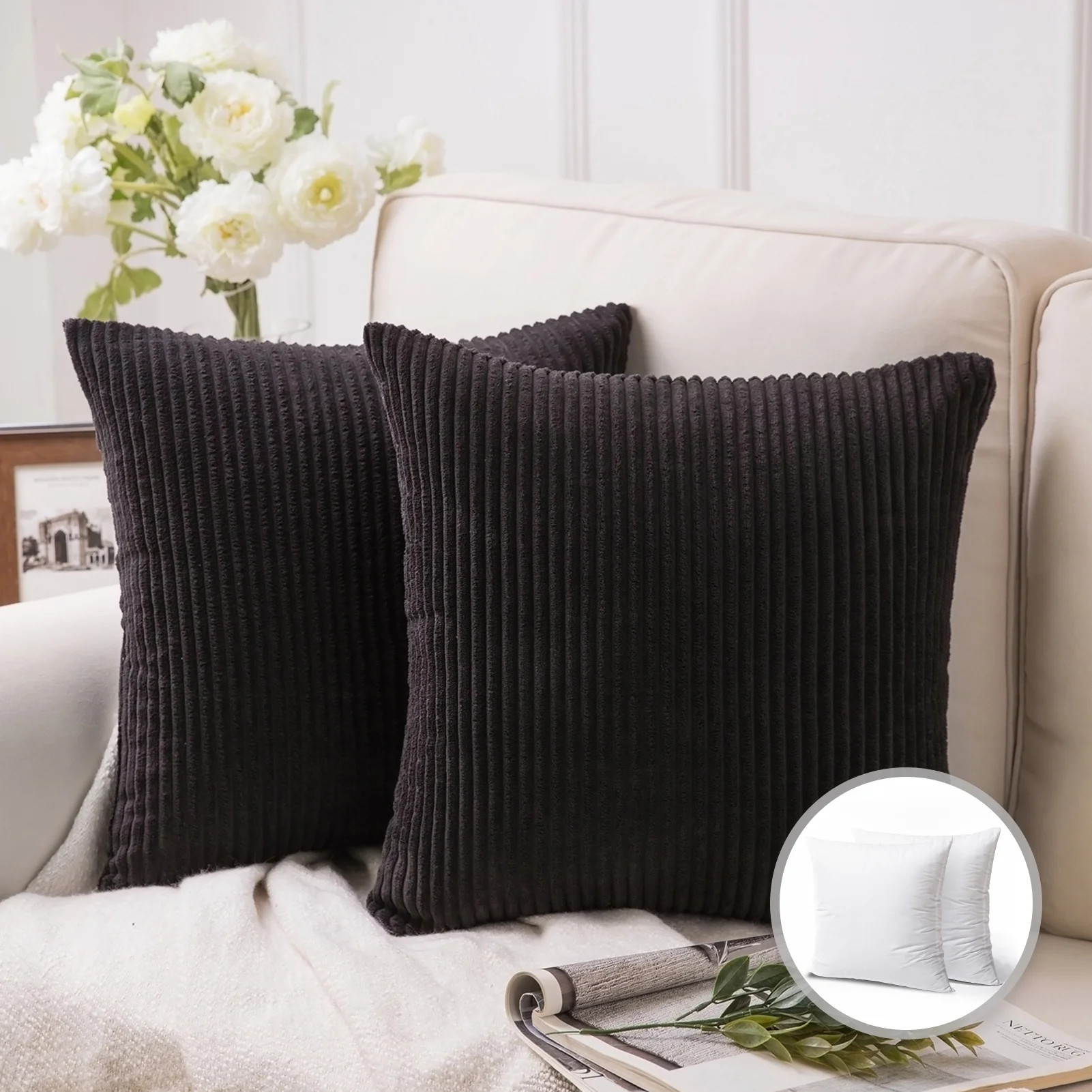 Phantoscope 20" x 20" Modern, Contemporary, Transitional Black Striped Polyester Throw Pillow , (... | Walmart (US)