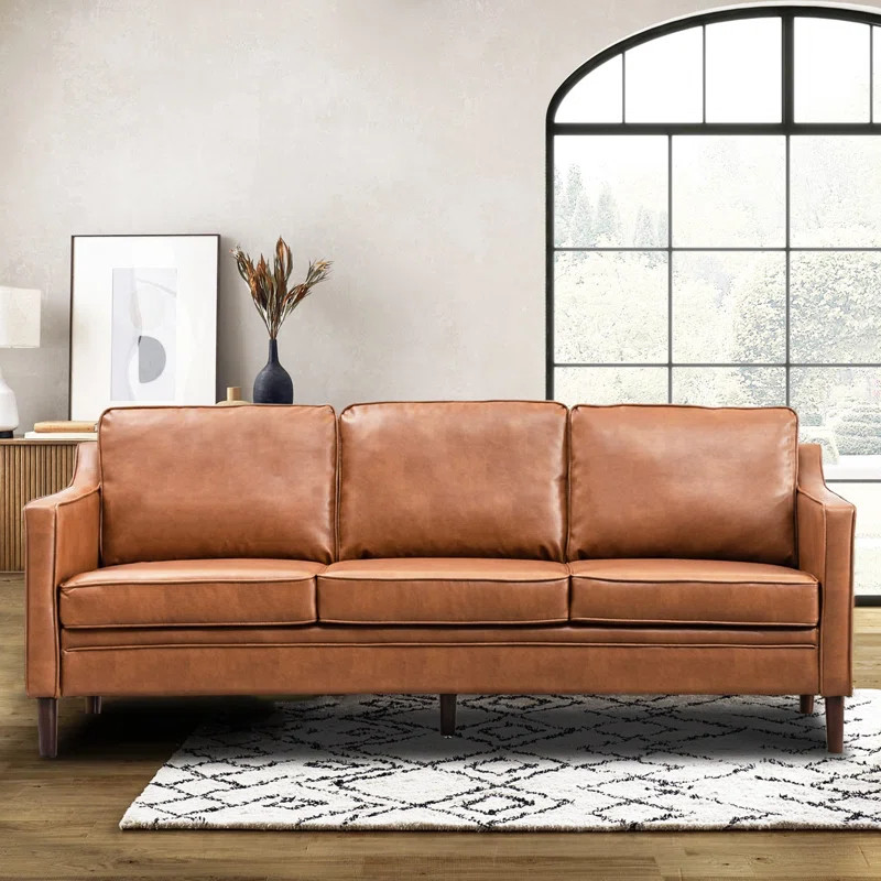 Jannae 80" Vegan Leather Upholstered Square Arm Sofa | Wayfair North America