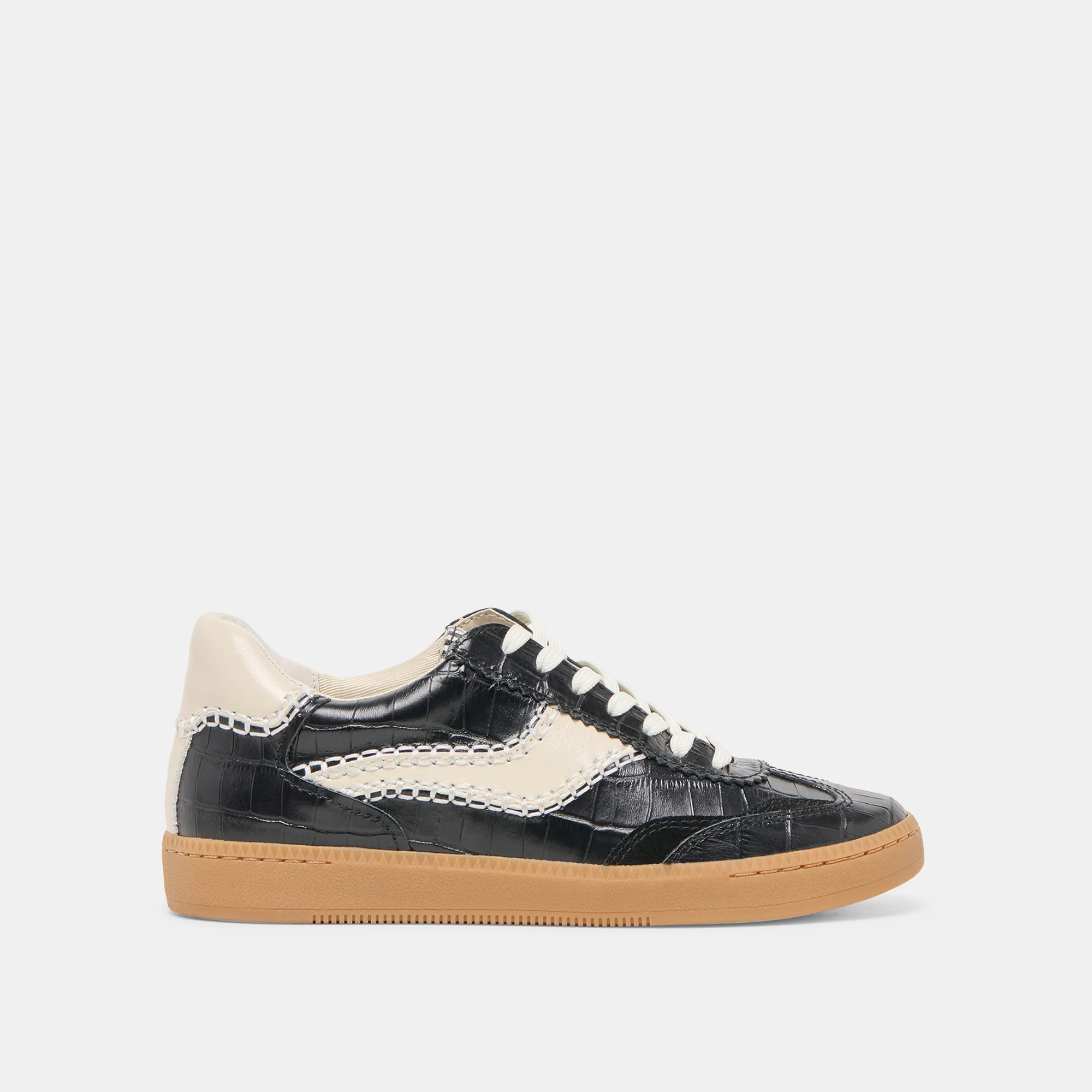 Notice Stitch Sneakers Noir Croco Embossed Leather | DolceVita.com