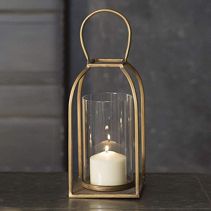Attractive and Graceful Large Tribeca Gold - Antique Brass Metal Lantern Candle Holder with Clear... | Amazon (US)