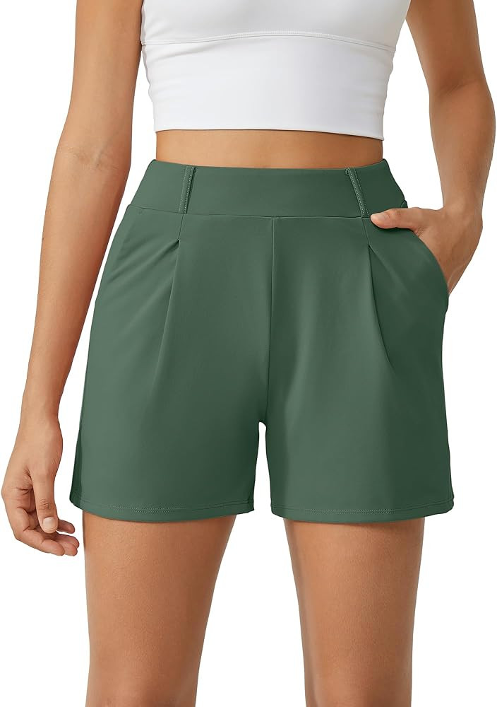 G4Free EverGoing Dressy Casual Shorts for Women 5" High Waisted Summer Lounge Pleated Shorts with... | Amazon (US)