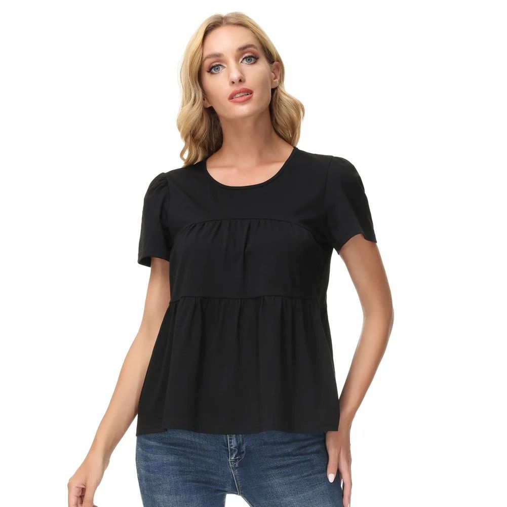 Grace Karin Women's Crew Neck Short Sleeve T-Shirts Loose Casual Tiered Smock Tops | Walmart (US)
