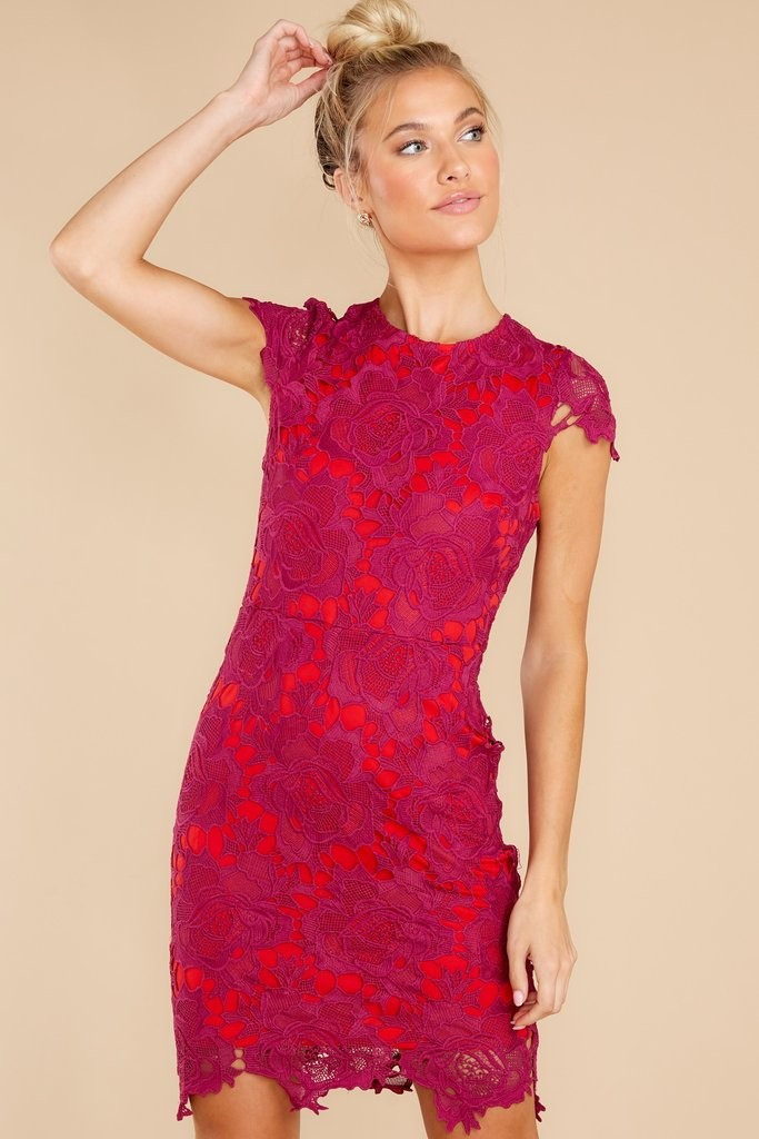 Love Blooms Magenta Lace Dress | Red Dress 