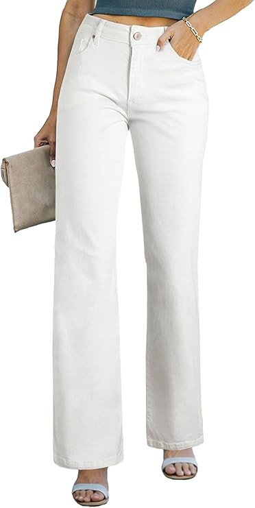 Sidefeel Women's Wide Leg Jeans Casual High Waisted Straight Zimbaplatinum Denim Pants with Pocke... | Amazon (US)