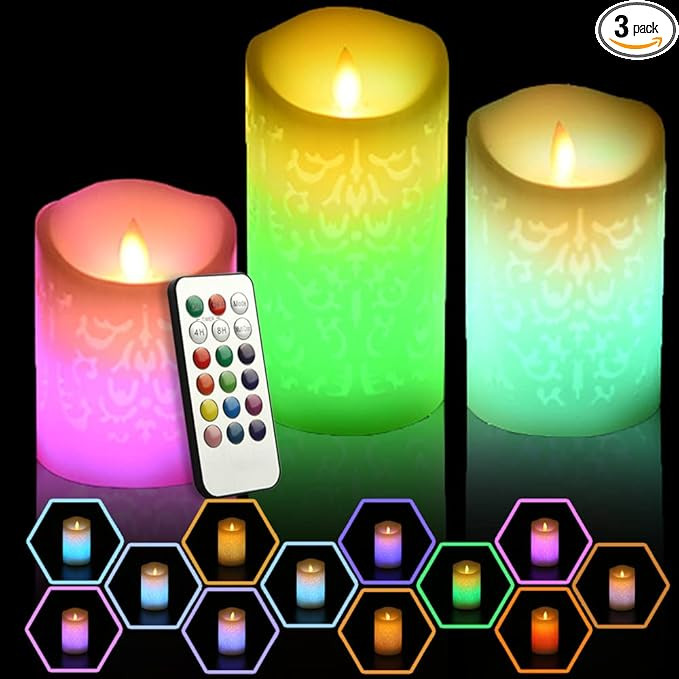 Niceme 3PCS LED Multi Colored Flameless Candles with Remote Control Timer Color Changing Candles ... | Amazon (US)