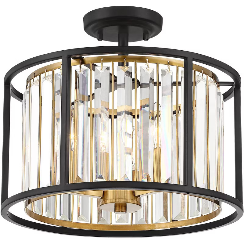 Possini Euro Design Modern Ceiling Light Semi Flush Mount Fixture Bronze Brass 14" Wide Clear Cry... | Target