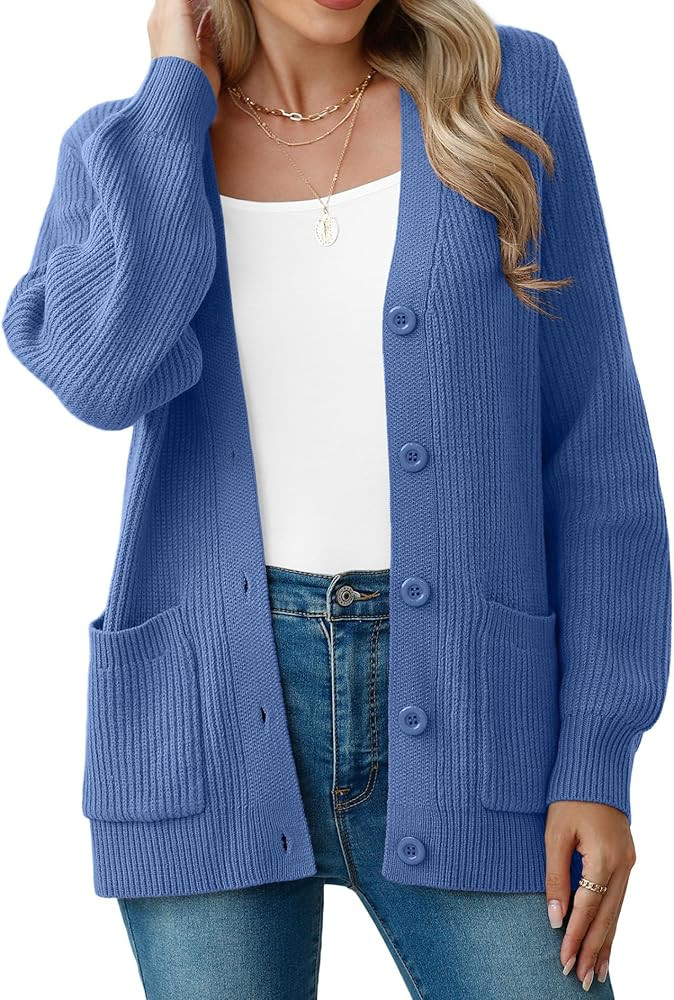 VIISHOW Women Chunky Knit Cardigan Sweater Long Sleeve V Neck Button up Cardigan with Pocket Swea... | Amazon (US)