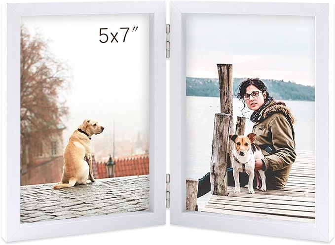 5x7 Double Picture Frame Wooden Hinged Photo Frame Definition Glass Stand Vertically on Desktop o... | Amazon (US)