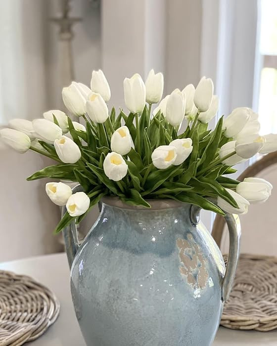 Beferr White Tulips Artificial Flowers 18Pcs Faux Silk Tulip Real Touch Tulip Fake Flowers Bouque... | Amazon (US)