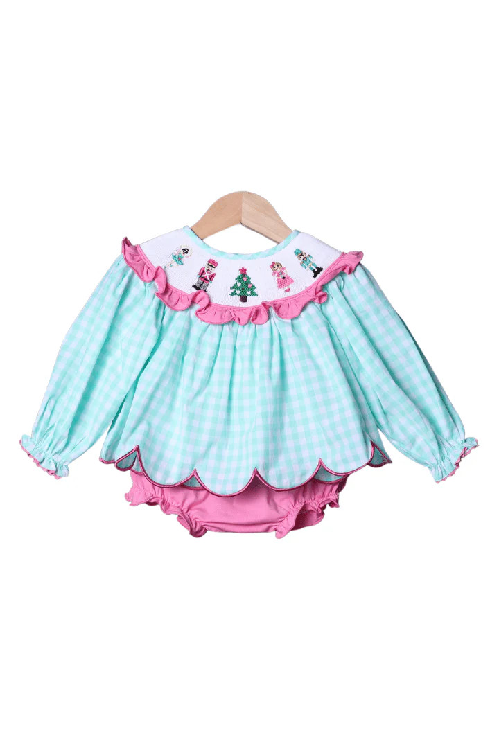 Smocked Nutcracker Ballet Gingham Bishop Bloomer Set | The Smocked Flamingo