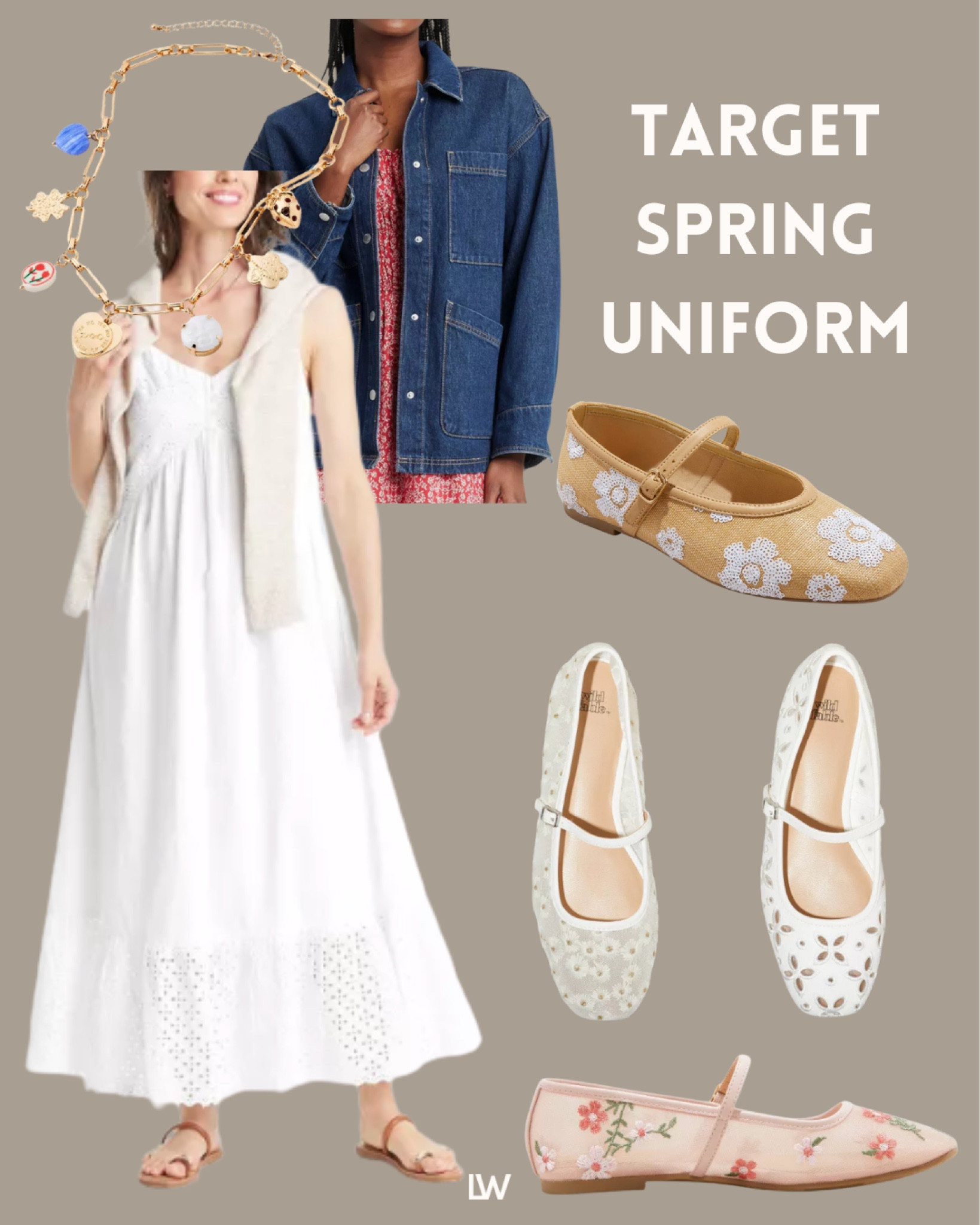 Another Target spring uniform! 
Poplin dress + denim shirt jacket + embroidered flat+ charm necklace ❤️

#LTKStyleTip #LTKFindsUnder50