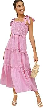 Floerns Women's Summer Boho Floral Print Tie Strap A Line Long Maxi Dress | Amazon (US)