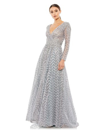 Long Sleeve Chevron Embroidered Gown | Mac Duggal