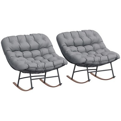 Outsunny Outdoor Rocking Chair Set of 2, Oversized Rocking Papasan Chairs with Cushions, Gray | Target