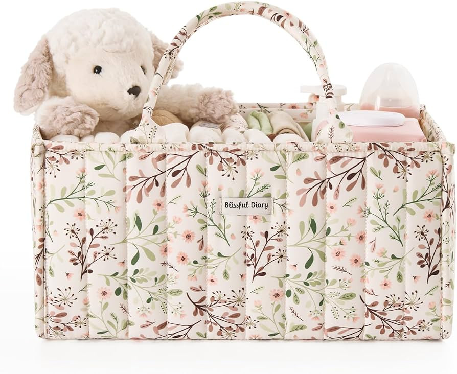 Blissful Diary Floral Diaper Caddy Organizer, Stylish Nursery Storage Basket, Gift for Baby Showe... | Amazon (US)