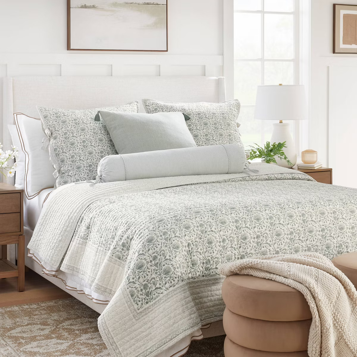 Decorative Border Cotton Slub Print Quilt Light Teal Green – Threshold™ designed with Studio ... | Target