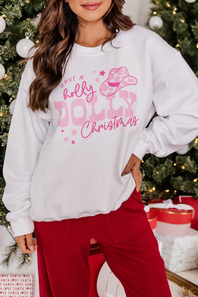 Have A Holly Dolly Christmas White Graphic Sweatshirt | Pink Lily