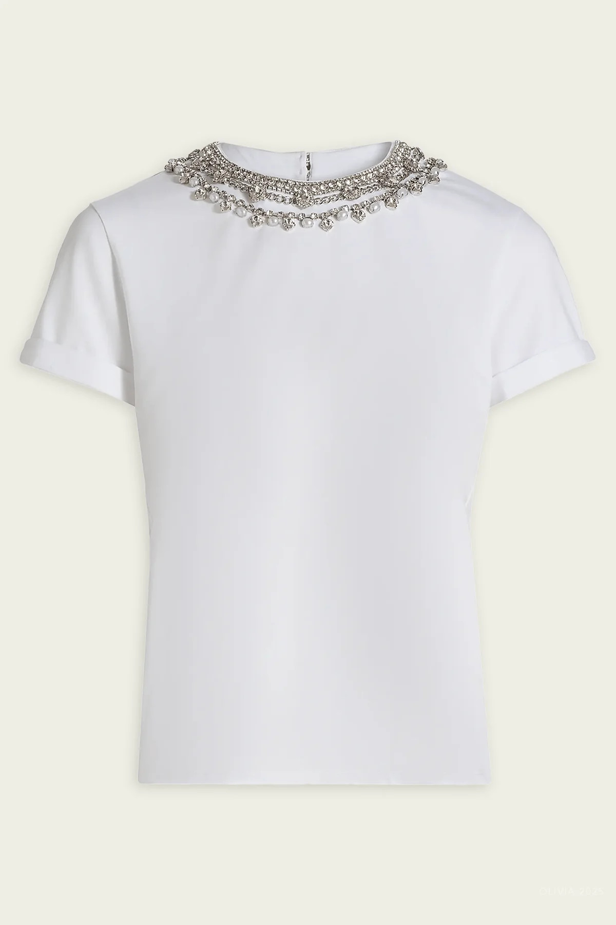 Necklace Shrunken Tee in White - White S | Shop Olivia