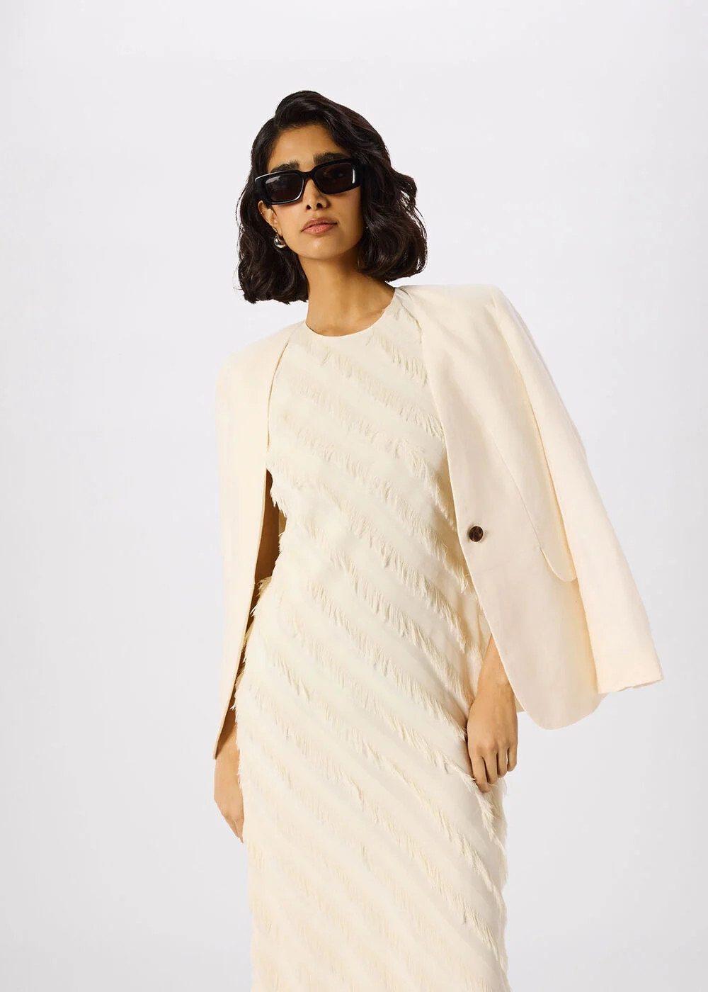 Ivory Diagonal Fringe Textured Dress | WHISTLES | Whistles UK | | Whistles